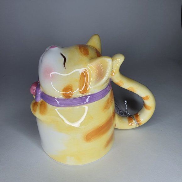 Topsy Turvy Upside Down Yellow Calico Cat Mug - NWT - Picture 4 of 8